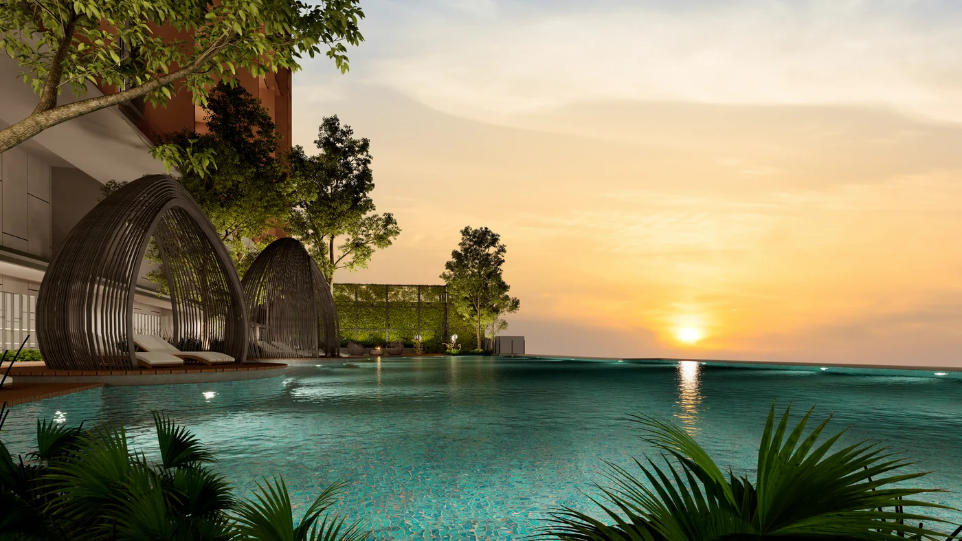 Luna Pool at The Asteriaz at sunset
