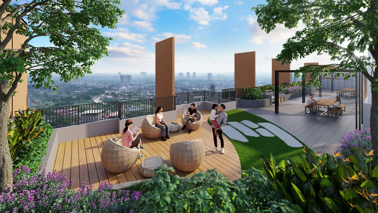 Sky garden deck with city views at The Asteriaz